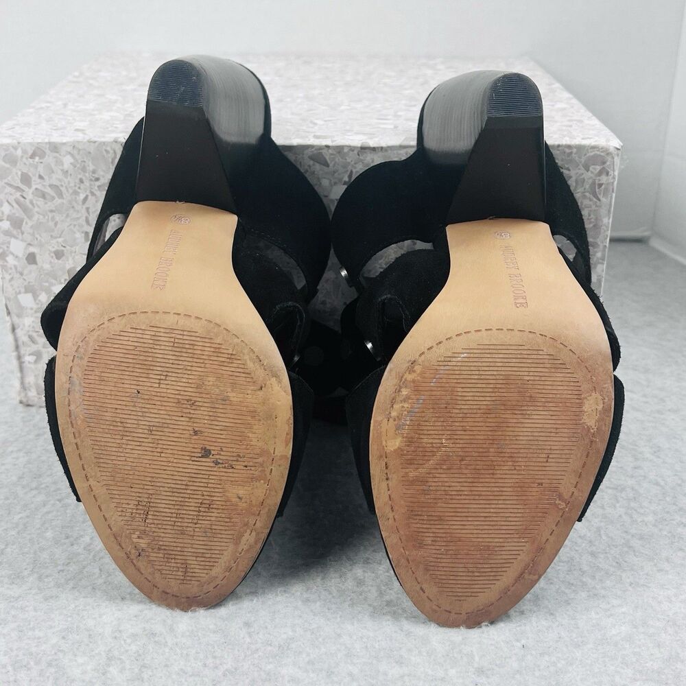 Audrey Brooke Katy Womens 8.5 Black Suede Cutout Strappy Block Heel Sandals - Picture 11 of 12